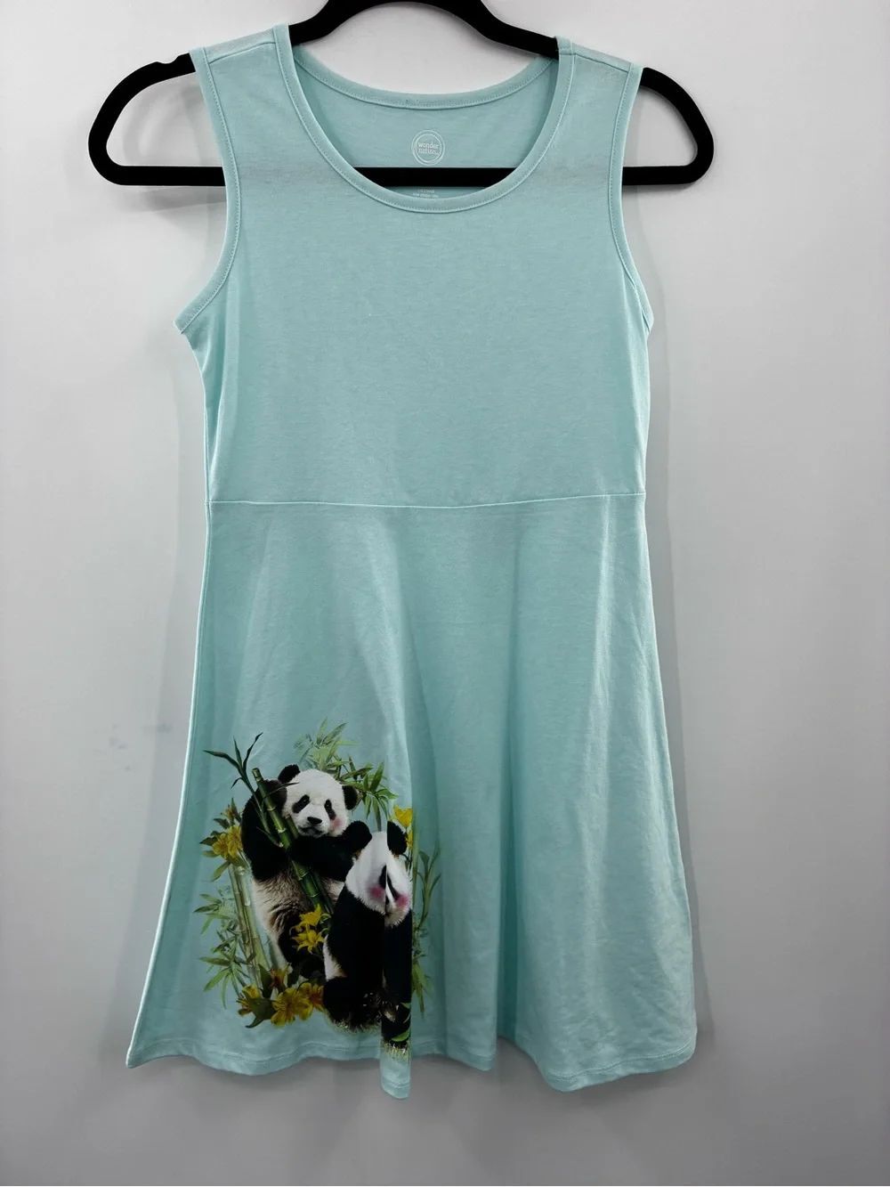 wonder nation Light Aqua Sleeveless Panda Graphic Dress Girls size 10/12